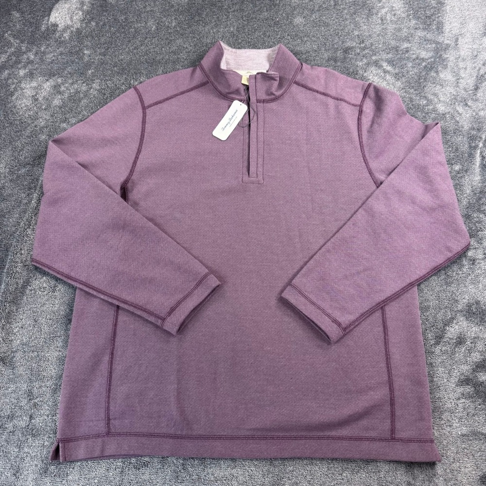 Tommy Bahama Switch It Up Half-Zip Pullover Matte Plum Reversible Mens Large